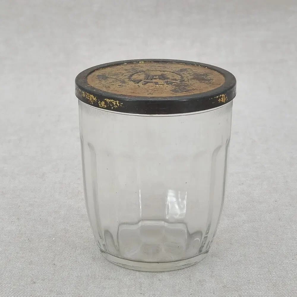 Vintage Hazel Atlas Glass Jelly Preserves Jar Metal Lid Ribbed Canning Jam